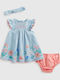 Rochie Fete Fără Mâneci Denim Set Cu Chilot Cu Accesorii Albastru Deschis