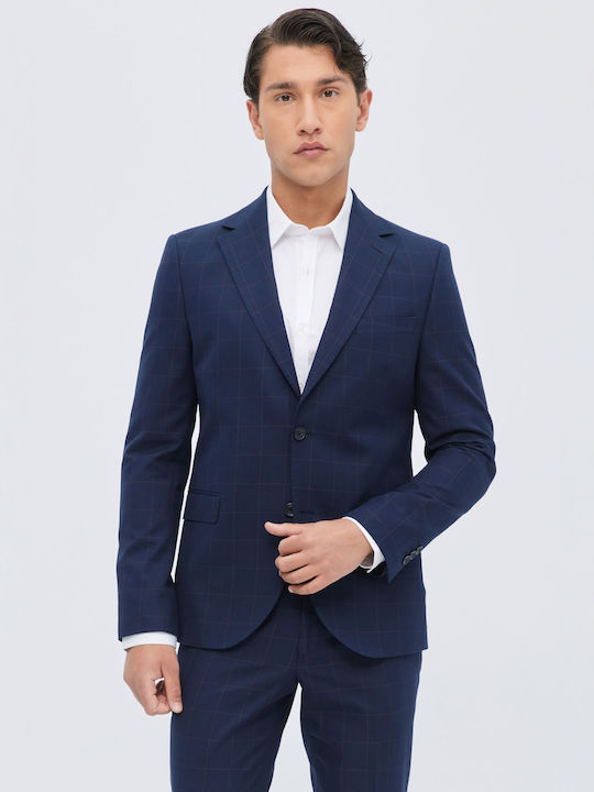 Blue Wool Checkered Suit Slim Fit Aristoteli Bitsiani