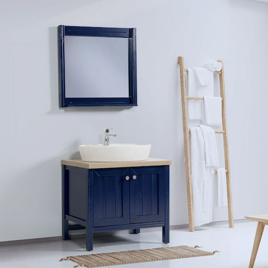 Mabo Bathroom Mirror made of Solid Wood Blue