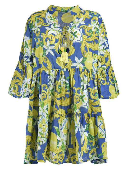 Ble Resort Collection 100% Γυναικείο Φόρεμα Παραλίας Μπλε/κίτρινο