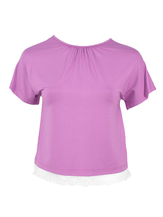 Didone Women's Blouse Short Sleeve with V Neckline Purple