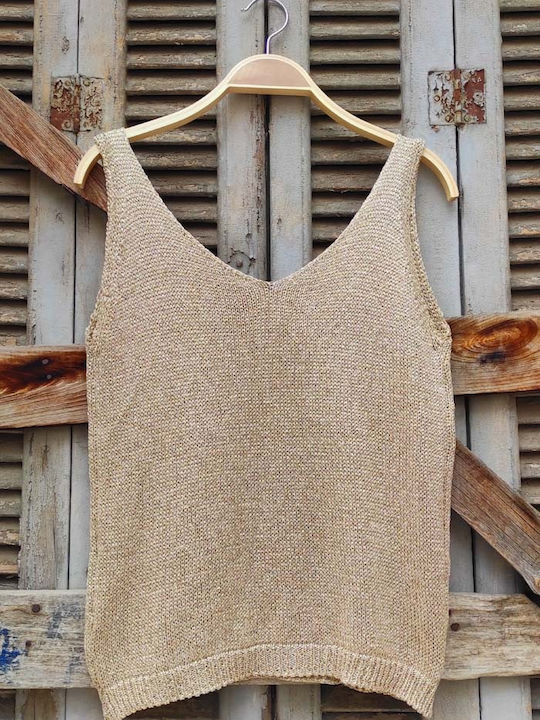 Women's Blouse with Straps & V Neck Gold