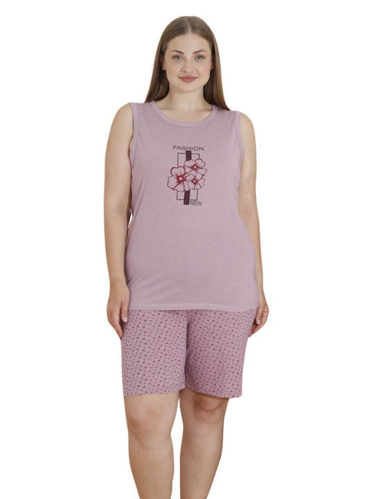 Women's Cotton Sleeveless Shorts Pyjamas 10312 Purple