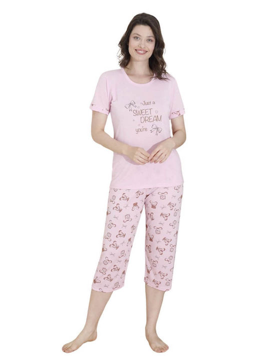 Damen Capri Kurzarm Pyjama 10674 Pink