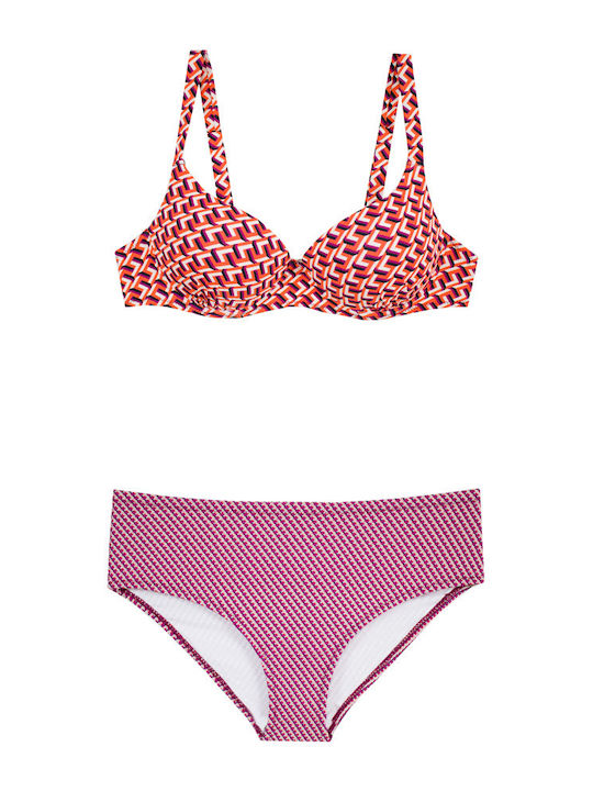 Set bikini pentru femei, balconette cu sârmă subțire, portocaliu geometric S24