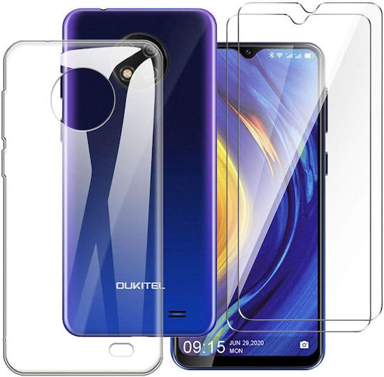 Oukitel Umschlag Rückseite Gehärtetes Glas / Silikon Set mit Glas Transparent (Oukitel C19 - LJSM)