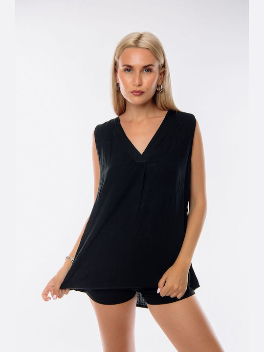 Dress Up pentru Femei Bluză Fără mâneci cu Decolteu în V Black