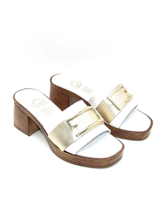 Ipodima Heel Leather Mules White