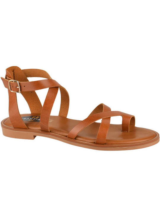 Yfantidis Leather Women's Sandals Tabac Brown