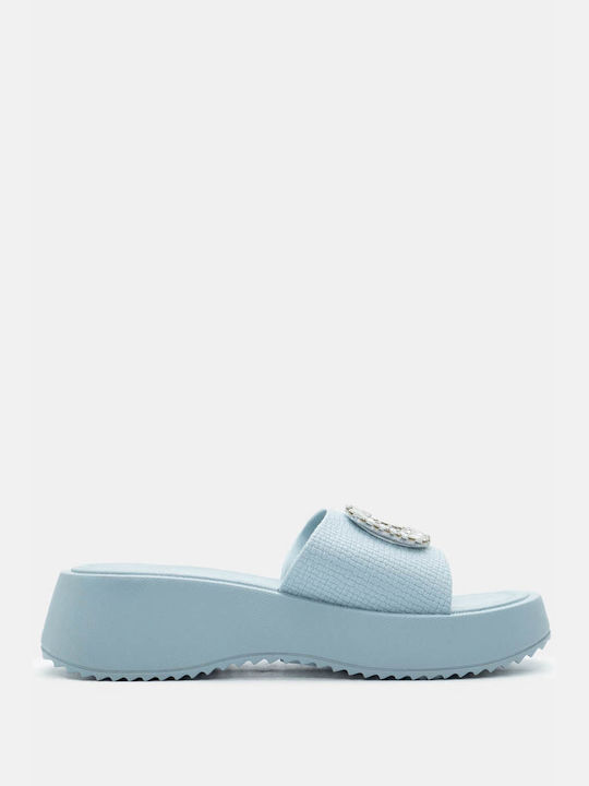 Luigi Women's Flat Sandals Flatforms in Light Blue Color