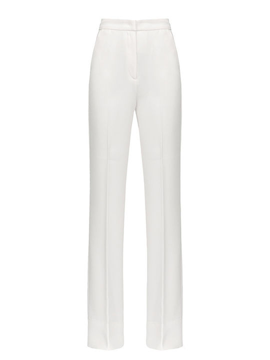 Pinko Γυναικείο Ψηλόμεσο Υφασμάτινο Παντελόνι Καμπάνα Άσπρο