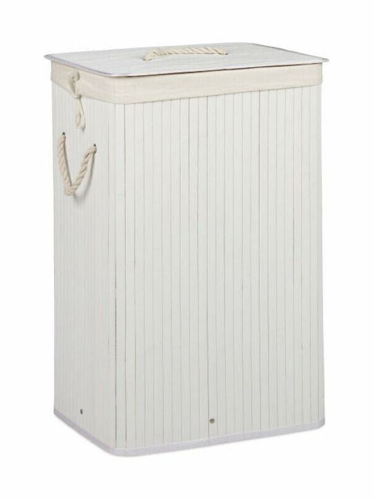 Relaxdays 10019053 Laundry Basket Bamboo Folding with Cap 43.5x33.5x65.5cm White / Creme