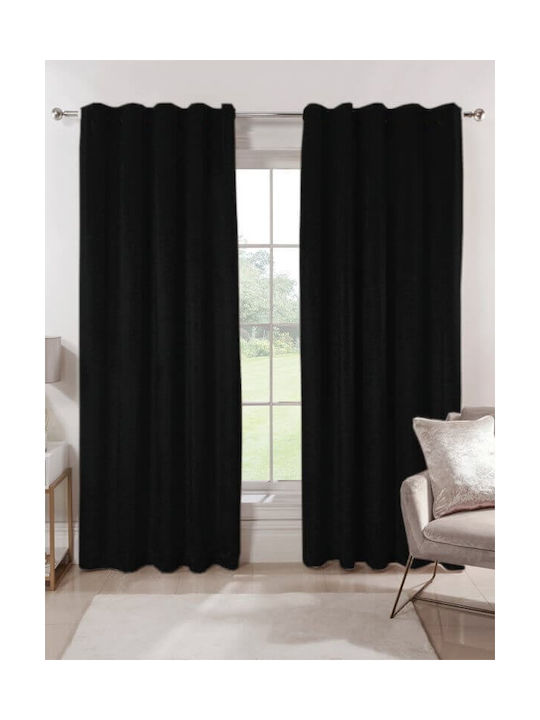 Κουρτίνα με Τρέσα Luxury Velour Μαύρη 280x290εκ.