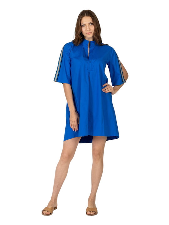 Aggel Καλοκαιρινό Mini Φόρεμα Πλεκτό Royal Blue