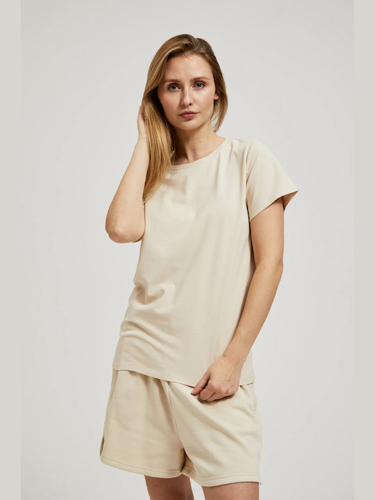 Moodo Damen Bluse Kurzärmelig Beige