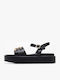 Leather Women's Flat Sandals Flatforms in Black Color