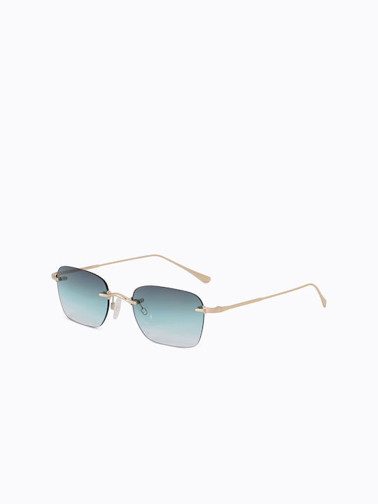 Carolina Lemke Gold tint Frame Rectangular Sunglasses with Light Blue Lenses Carolina Lemke CL1407 Gold w/Blue Prescription Sunglasses main image 3