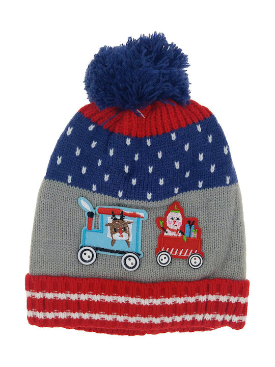 Children's knitted cap with tiny fur 18150 - Blue