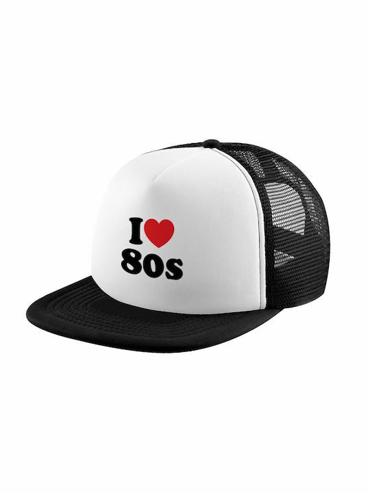 Ich liebe die 80er Jahre, Erwachsenen Soft-Trucker-Hut mit Netz Schwarz/Weiß (POLYESTER, ERWACHSENE, UNISEX, EINHEITSGRÖßE)