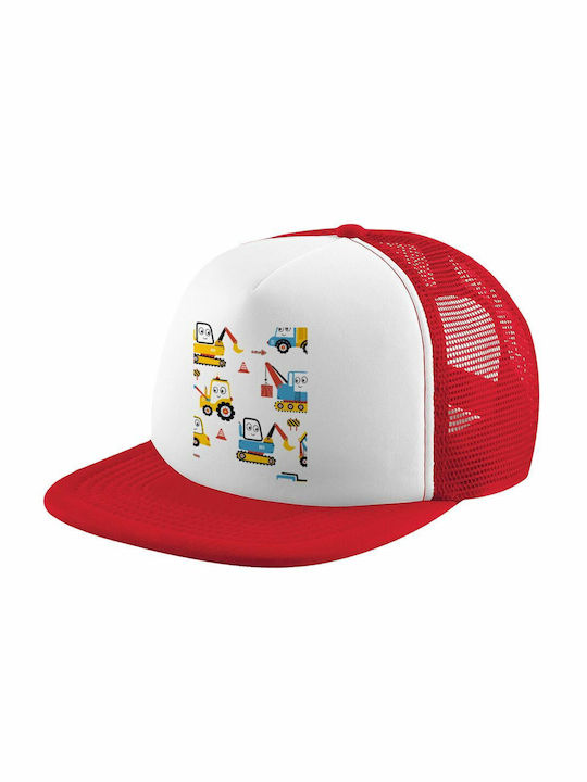 Hand drawing building truck, Καπέλο Ενηλίκων Soft Trucker με Δίχτυ Red/White (POLYESTER, ΕΝΗΛΙΚΩΝ, UNISEX, ONE SIZE)