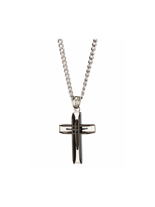 Men's cross with steel chain 316L silver Art 01205