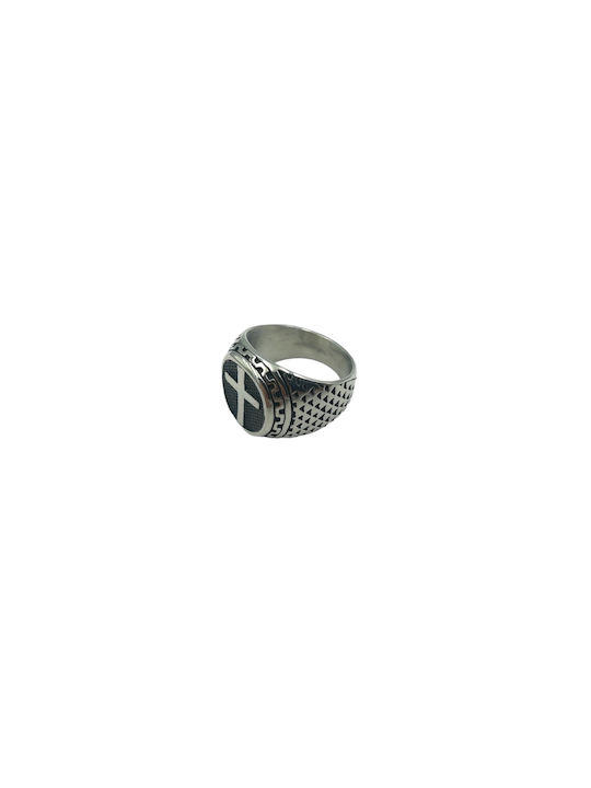 Steel Ring Silver Cross 16mm 1pc