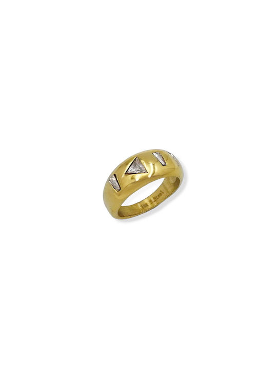 Steel Ring with Zircon Gold 1pc