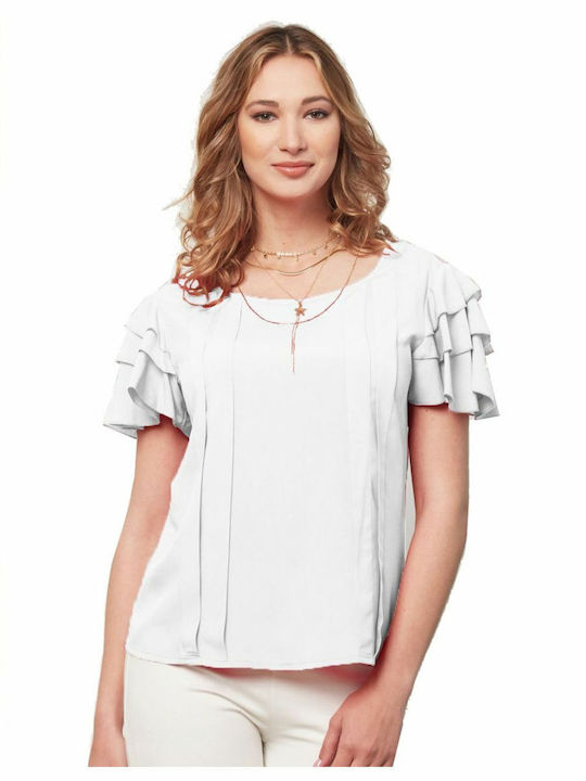 ANNA RAXEVSKY Γυναικεία εκρού μπλούζα, νερβίρ πιέτες B21124 ECRU