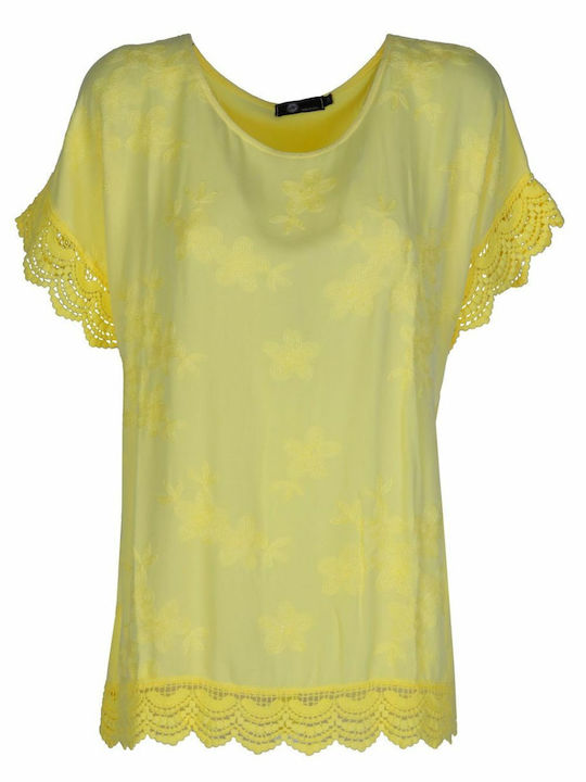 M MADE IN ITALY Γυναικείο κίτρινο κοντομάνικο μπλουζάκι 20/21259Q Yellow.
