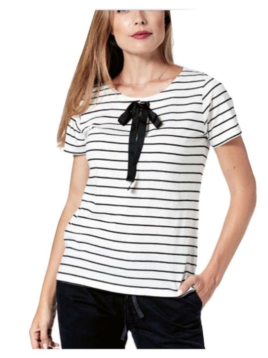 MARYLAND Women's White Striped Short Sleeve Blouse 10008 DUNE