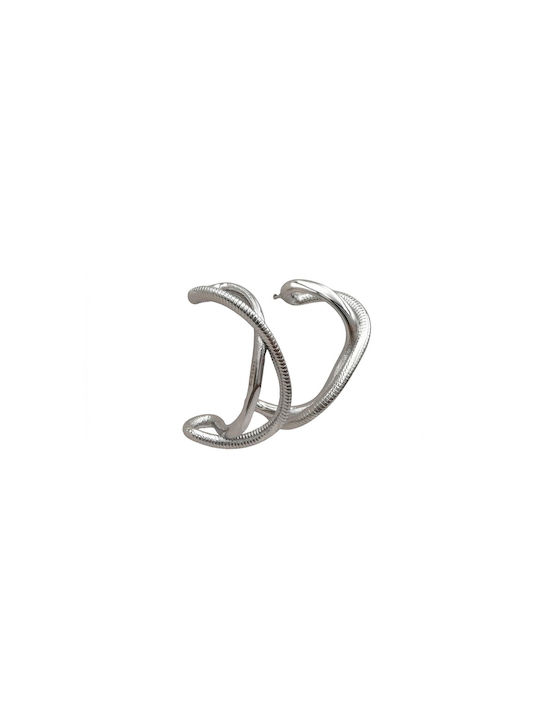 Stainless Steel Hoop Earrings Silver Design 34mm 1 Pair