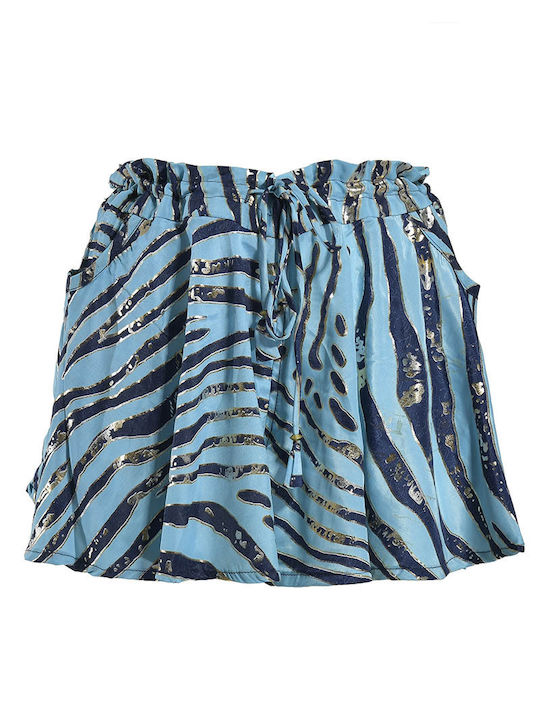 Blaue Shorts mit Taschen Blau ''Zebra'' Silber Gold Details M L 100% Crepe