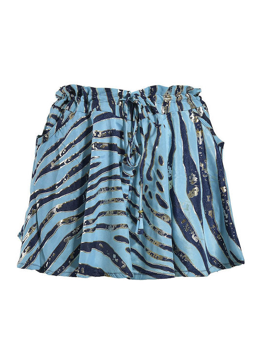 Blaue Shorts mit Taschen, Blau "Zebra" Silber Gold Details M L 100% Krepp