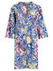 Blue Short Kaftan Dress 3/4 Sleeve Blue Corals M L 100% Cotton