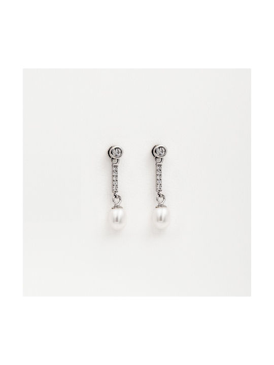 Dangling Pearl Zircon Earrings