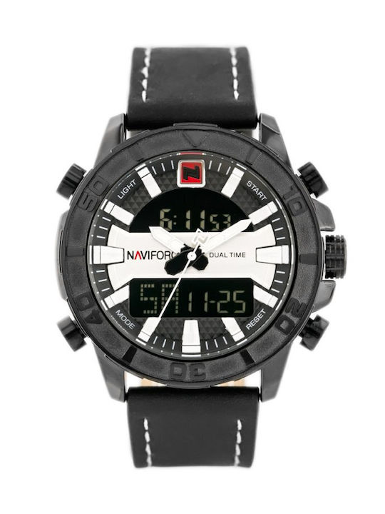 Naviforce Watch Battery with Black Leather Strap