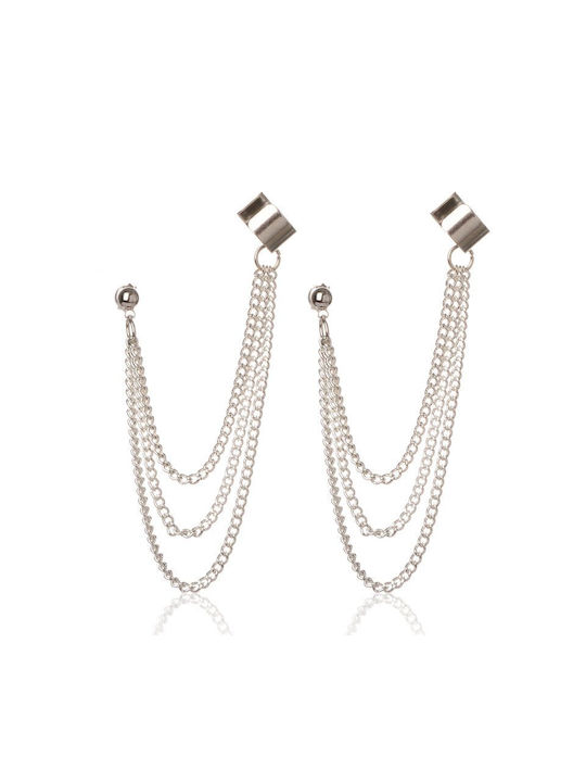 Cuff Chain Earrings Silver 85mm 1 pair