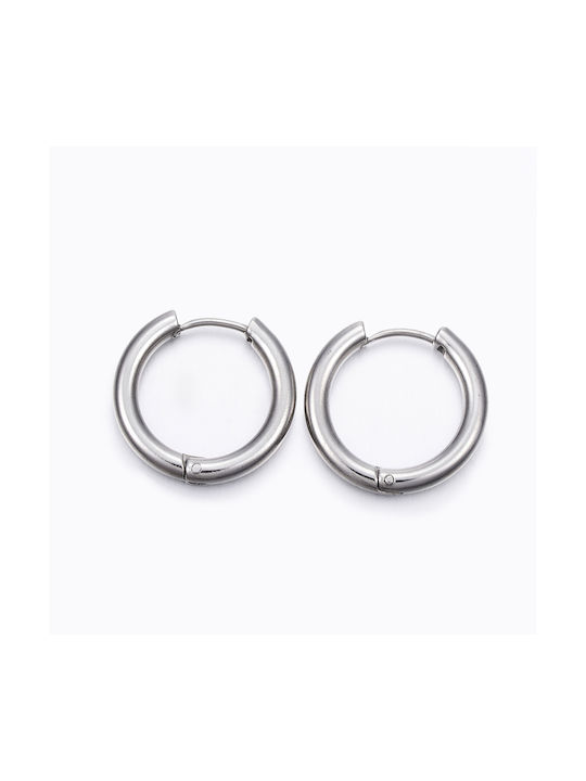 Steel Hoop Earrings Silver 20mm 1 pair