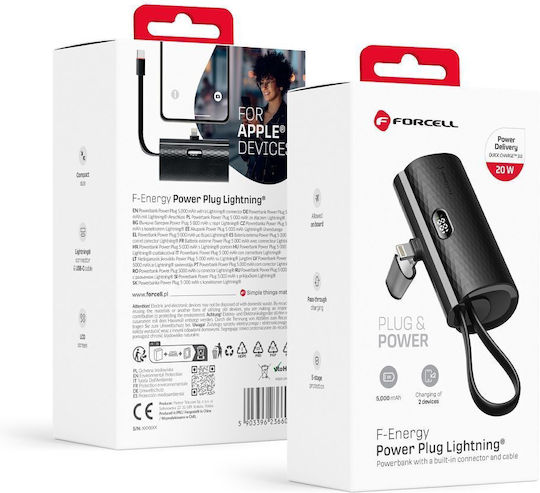 Forcell F-Energy Power Plug F5K3 Lightning 5000mAh 20W Power Delivery / Schnellladung Schwarz