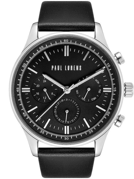Paul Lorens Ceas Barbati 44mm Baterie cu Curea din Piele Neagră