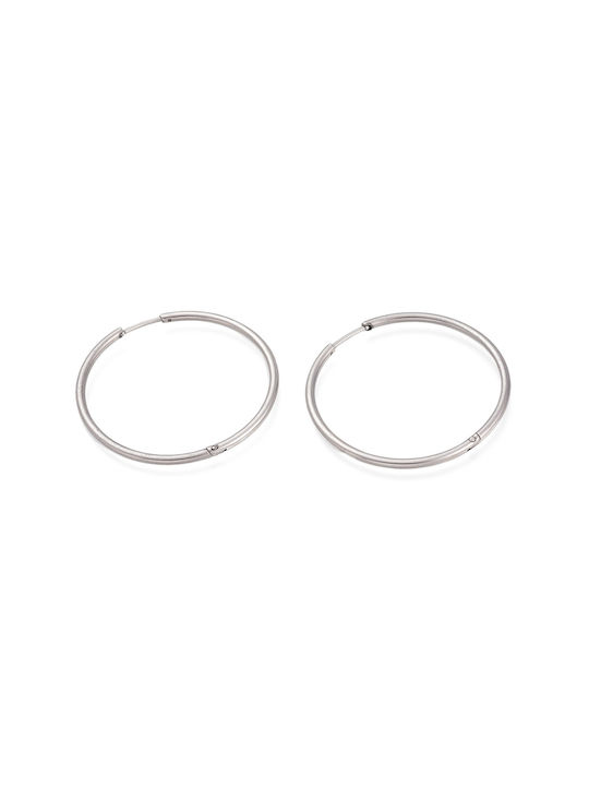 Steel Hoop Earrings Silver 40mm 1 pair