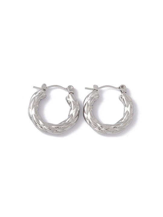 Steel Hoop Earrings Silver Design 20mm 1 pair