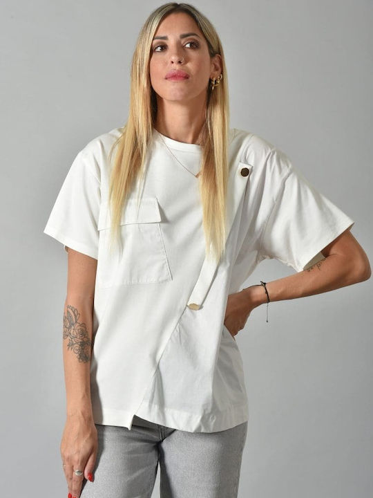 Belle Femme Women's Blouse with Buttons Off White