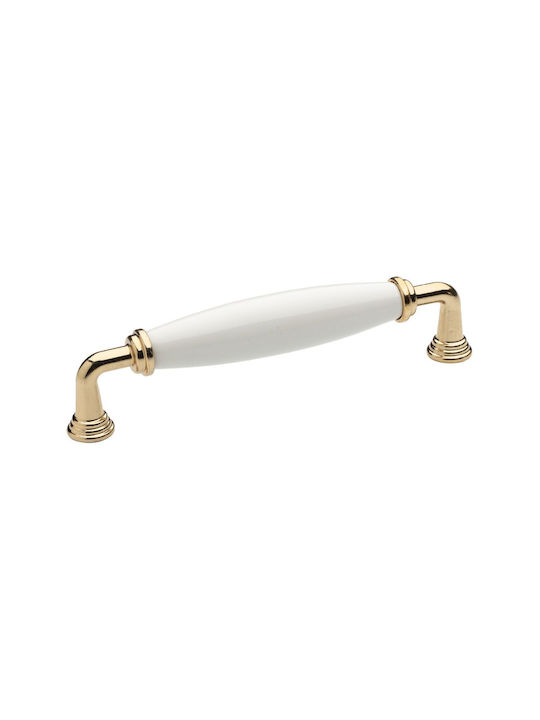 Roline Furniture Handle Zamak and Porcelain Gold - White 128mm (Hole Centers 128mm) 519-LAVI-XRYSO-LEYKO-128