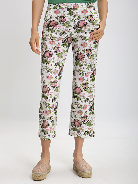 Laura Donini Γυναικείο Υφασμάτινο Capri Παντελόνι Floral Multi Color