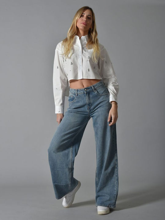 Crop Shirt with Rhinestones ∞ White