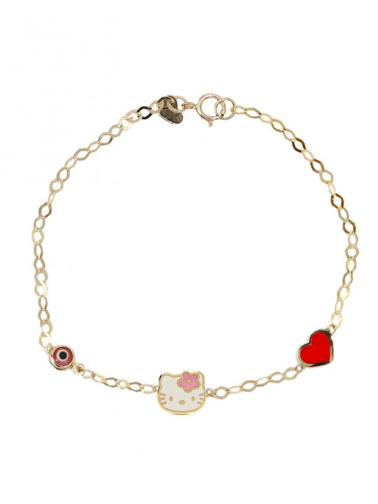 Polytimo Kids Bracelet from Gold 9K with Heart & Evil Eye