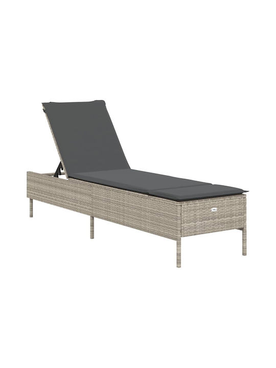 Șezlong Rattan cu Pernă Gri 198x55x39cm