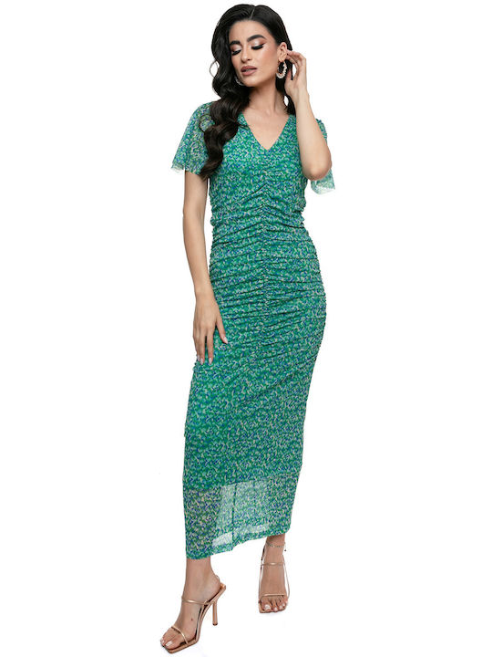 Green Maxi Dress with Blue Stitching Details