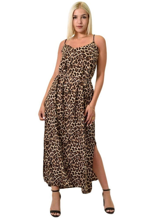Leoparden Midi-Kleid mit dünnen Trägern, Tiermuster 24827